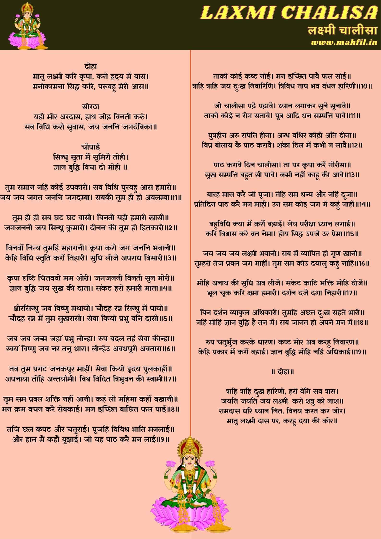 Lakshmi Chalisa Lyrics in Hindi 